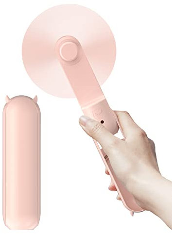 LETSCOL Portable Handheld Fan, Mini Pocket Hand Fan, Foldable Personal Desk Fan with Power Bank, USB Rechargeable Fan for Makeup Home Travel Outdoor (Pink)