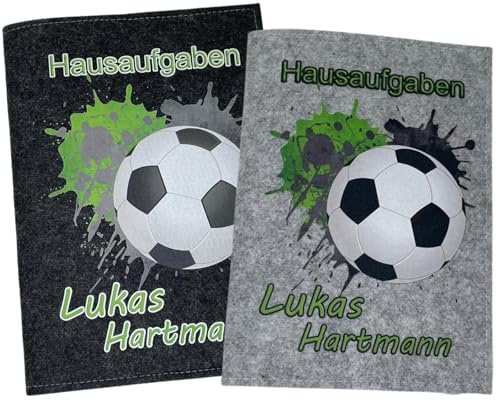 Hausaufgabenheft Hülle personalisiert mit Namen Datum schlicht A5 - Grundschule für Mädchen und Junge - Einschulungsgeschenke Heftumschlag - Geschenkideen Einschulung - Fussball Grün