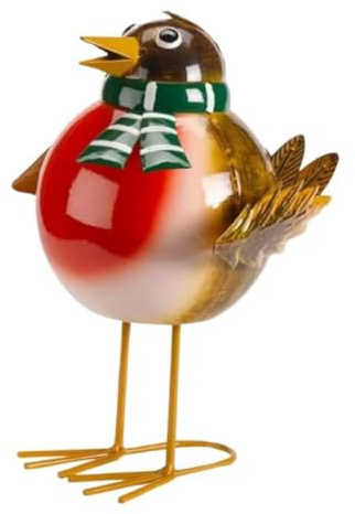 Marco Paul Large Robin Christmas Decoration - 25cm Hand-Painted Metal Indoor Robin Ornaments – Festive Birds Xmas Decoration for Garden Ornament, Xmas Tree Decorations & Brown Christmas Decorations