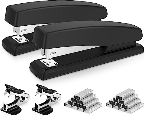 Deli Engrapadora, engrapadora de escritorio, engrapadora de oficina, capacidad de 25 hojas, paquete de 2 (negro)