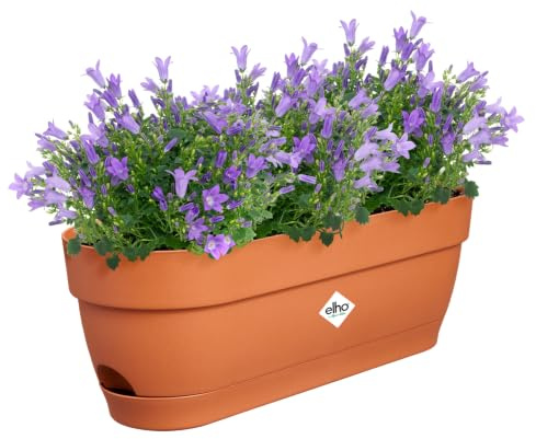 elho Vibia Campana Balkonglåda 50 med vattenreservoar – blomkruka balkong – 100% återvunnen plast – Ø 49,0 x H 17,0 cm – brun/terra
