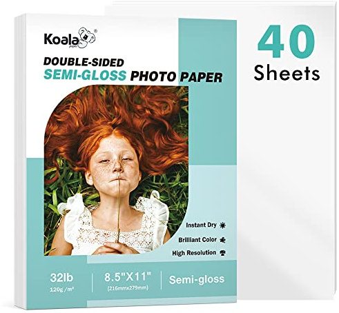 Koala Thin Double Sided Semi-Gloss Photo Paper 8.5X11 Inch 40 Sheets 32LB for Inkjet and Laser Printer for Menu Flyer Print