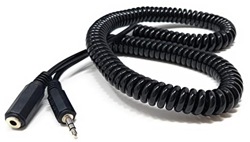 DRUT 3m 3.5mm Stereo Jack to 3.5mm Socket Coiled Cable Lead, 10ft | Headphone, Speaker, HI-FI Extension