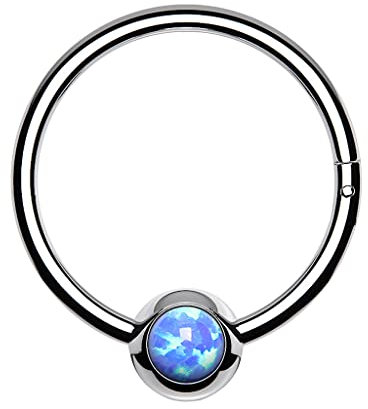 Piercingfaktor Clicker Scharnier Ring mit Opal Kugel Nasen Piercing Septum Tragus Helix Nase Nasenring Nasenpiercing Ohr Knorpel Segment Klicker Silber Blau 1,2mm x 8mm