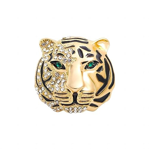 Punk Tier Revers Brosche Pins für Herren, Löwe Tiger Kopf Mantel Kragen Brosche Strass Kristall Revers Pin Charm Revers Pin Brosche Sicherheitsnadel Anzug Zubehör, Large, Metall, Kristall