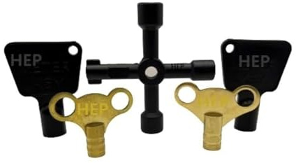 hep® 5 Stück Schlüssel Sortiment, 2 Messing Heizkörperschlüssel 2 Gaszähler Box Schlüssel dreieckig 4 Wege Multifunktional Utility
