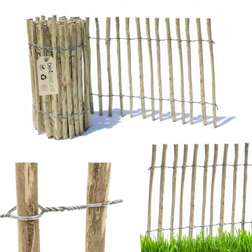 be4nature Hazel & Chestnut Picket Fence 1m x 50cm Height, 4–6cm Gap, Roll Fence, Wooden Garden Fence, Chicken Fence, Natural Border