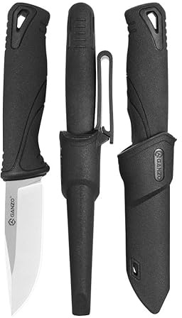 Ganzo G807-BK Feststehendes Messer, 9CR14 Edelstahlklinge, ergonomischer Anti-Rutsch-Griff, Camping, Jagd, Angeln, Outdoor, EDC-Messer mit Scheide (Schwarz)