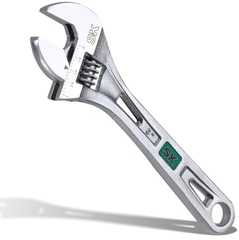 SK 6-Inch Adjustable Wrench, 15/16 Jaw Capacity, Cr-V Steel, SAE&Metric Scales