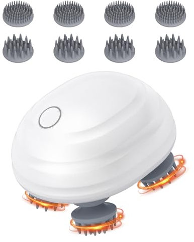 Ankilo Neueste Elektrisches Kopfmassagegerät,Kabelloses Handmassagegerät mit 8 Knetköpfen Austauschbar,Kopfhaut-Massagegerät,IPX7 Wasserdicht Massagegerät,für Ganzkörpermassage,Haarwachstum