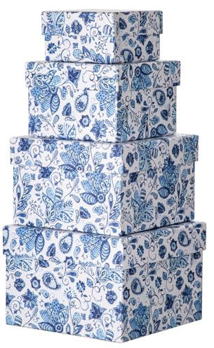 Briful Rechteckige Aufbewahrungsbox mit Deckel Geschenkbox Karton Pappschachteln Ordnungsboxen Geschenkkarton für Geschenke, Schokolade, Basteln, Spielzeug, Geschenkverpackung, 4er Set (Blau Weiß)