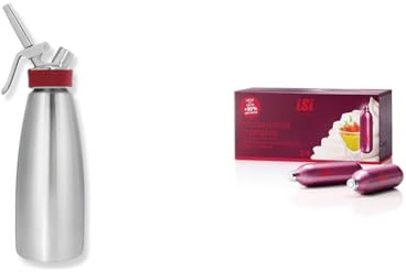 ISI Sahnespender 1 Liter / 1L, Gourmet Whip Plus, aus hochwertigem Edelstahl & - 24 Stück Professional Charger Sahnekapseln für Sahnespender