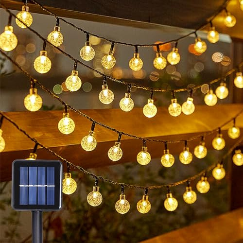 MXJFYY Weihnachtsdeko Lichterkette, 12M 8 Modi Solar Wasserdicht, Warmweiß LED Kugel Lichterkette, Indoor/Outdoor Geeignet für Weihnachtsbaum, Schlafzimmer, Party, Kamin, Garten