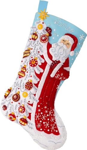 Bucilla Felt Applique 18 Stocking Making Kit, Snowy St. Nick, Perfect for Holiday DIY Arts and Crafts, 89685E
