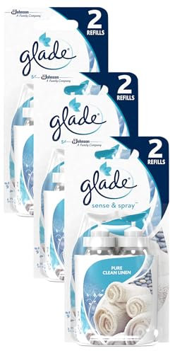 Glade Sense & Spray Air Freshener Refill, Motion Activated Automatic Odour Eliminator for Home, Clean Linen, Duo Pack (2 x 18ml) (Pack of 3)