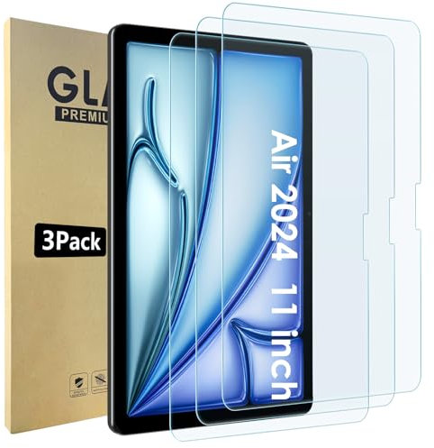 Bigqin 3 Piezas Protector Pantalla Compatible Con iPad Air 11 2025 (M3)/Air 11 2024 (M2), 2.5D No Bubble HD Anti-Huella Cristal Vidrio Templado Compatible con iPad Air 11