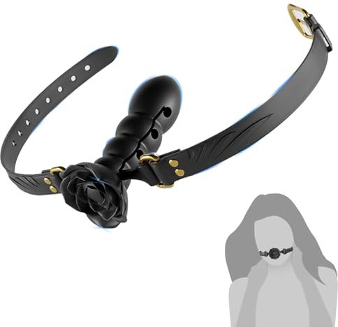 BDSMJOY Knebel Mund extrem,Blume Mundknebel mit Silikon Gürtel,In mehreren Stufen einstellbar,BDSMs Toys SM Sexspielzeug extreme Paare BDSMs Spielzeug extrem Sklavin (Schwarz)