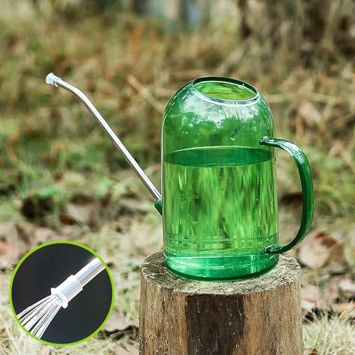 Reagia Regadera de plástico versión actualizada, regadera para plantas con caño largo de acero inoxidable, 2L/68oz marcas de medición claras caño largo regadera para plantas de interior y flores -