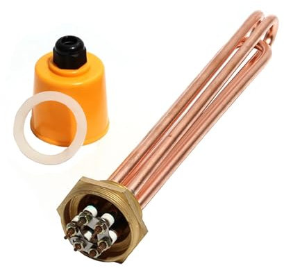 AUPERS 1 1/2 Inch/DN40 All Copper Hexagon Thread Heater 110V/220V/380V 3KW/4.5KW/6KW/9KW/12KW Water Heater Element For Boiler Reality(220V,3KW 195mm DN40)
