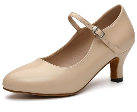 JUODVMP Chaussures de Caractère pour Femmes,Chaussures de Danse en Cuir Nude,Escarpins pour Femmes pour Le Tango,la Valse et Les Danses Sociales,39 EU