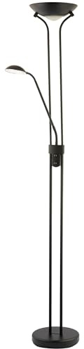 Happy Homewares LED Mother and Child Floor Lamp in Matte Black with Rotary Dimmer Switches | 20w and 4w | 3000k Warm White | Adjustable Reading Light | 180cm x 25cm