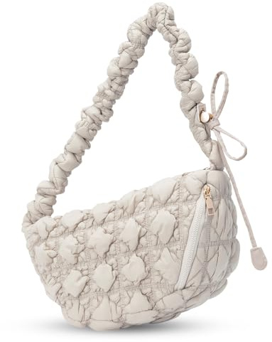 Larcenciel Borsa Mezzaluna Donna Tracolla, Borse a Tracolla Beige Trapuntata con Cerniera e Tracolle Regolabile, Borsetta Donna Soffice Moda per Appuntamenti, Shopping, Viaggi, Feste, 31x21x20CM