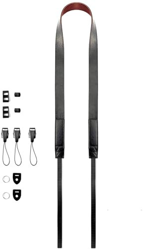 YMTHamaz3 Sangle pour appareil photo cuir,Sangle pour jumelles, bandouliere appareil photo, Noir, 146 cm