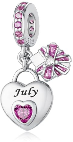 HappyStar 925 Sterling Silber Herz Zirkonia Geburtsstein Charm Anhänger für Geburtstag Personalisiertes Geschenk Bead Charms für Damen kompatibel Pandora Armbänder Geburtstag Valentinstag
