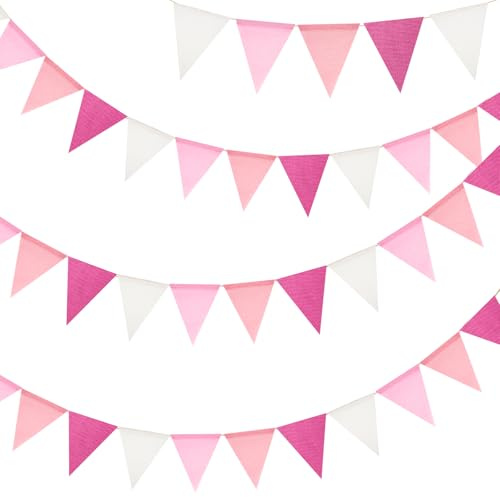 G2PLUS 12M Rosa Bandierine di Iuta：36 Bandierine Vintage Lino Imitato Ghirlanda per la stanza dei Bambini, Giardino,Festa