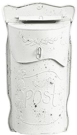 TentHome Letterbox Wall-Mounted Mailbox Mailbox Postbox Country House Wrought Iron Post Newspaper Letter Box Lockable Letterbox System with Flap Wall Decoration (White)