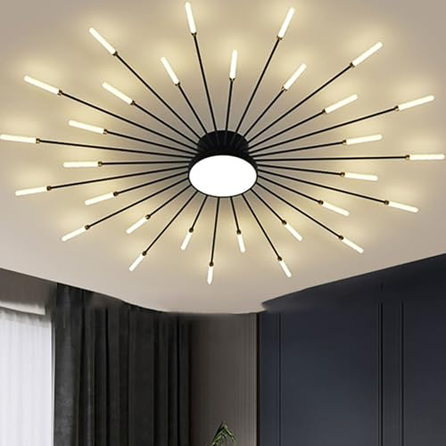 JingNian LáMpara De Techo Moderna con Forma De Flor, Montaje Empotrado De Metal AcríLico, IluminacióN Led con PéTalos De Fuegos Artificiales para Sala De Estar(Size:30+1heads,Color:Negro)