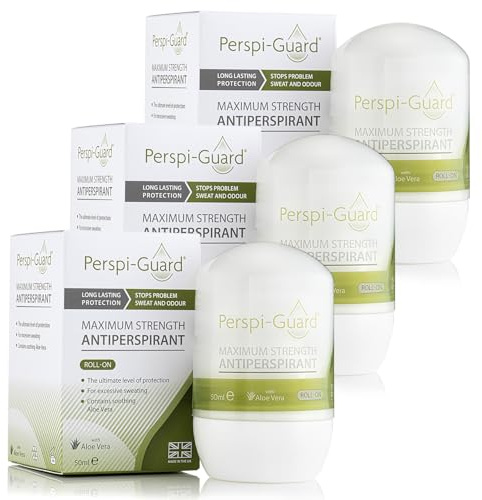 Perspi-Guard Maximum Strength Antiperspirant Roll On Deodorant for Men & Women, Excessive Sweating, Hyperhidrosis Treatment, Unscented, 50 ml, 3-Pack