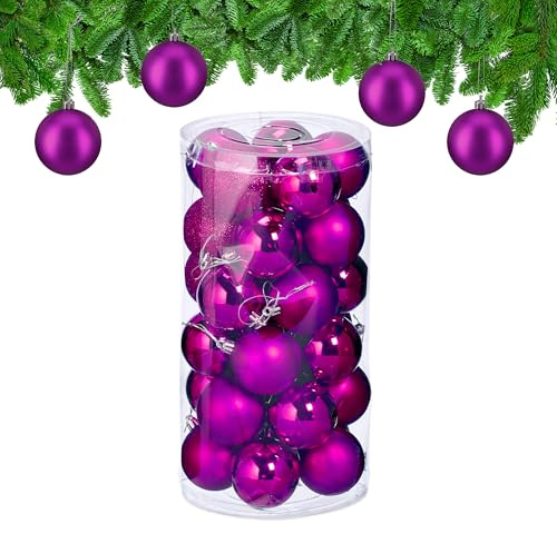 Relaxdays Weihnachtskugeln im 30er Set, Kunststoff, D: 6 cm, pink | runde Weihnachtsbaumdeko, Baumschmuck bruchsicher