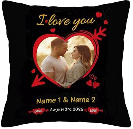 Taie d'oreiller personnalisée avec photo « I Love You » - Housse de coussin personnalisée pour lui, elle, cadeau de couple pour anniversaire, Saint-Valentin, Noël
