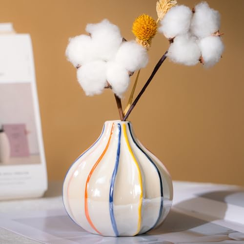 Petit Vase Moderne en céramique pour décoration Nordique de Salon - Vase esthétique Arc-en-Ciel - Vase à Fleurs bohème pour la Maison, Le Salon, Le Bureau, la Ferme, la Table Basse