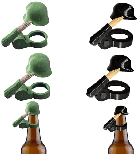 JIMGIED 4 Stück Soldat Salute Bierhelm Lustiger Bierflaschenhelm in Plastik Staubdichte Flaschenverschluss Bierflaschen Helm Für Party Bar Veteranen Enthusiasten (Grün+Schwarz)