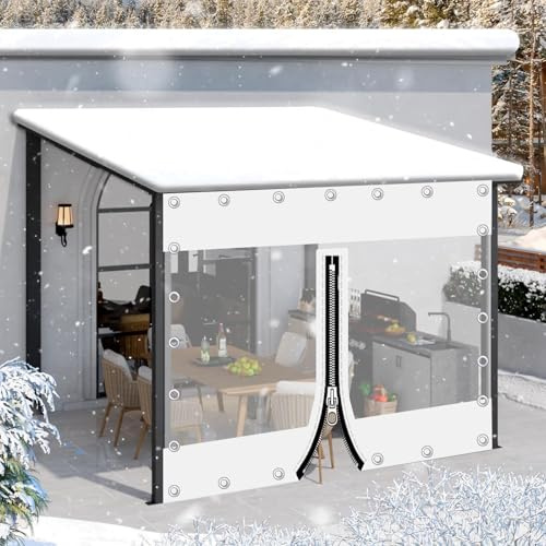 Tende Per Eventi e Tendoni,Bianco Trasparente Telone Pannelli Laterali Gazebo,Esterno Impermeabile Tende Teloni Trasparenti Con Porta a Cerniera,Telo in Plastica Pvc 0,3mm