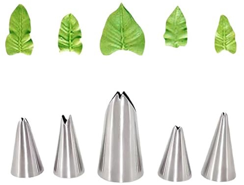 5Pcs Leaf Stainless Steel Icing Nozzle Set,Leaves Piping Tips Sets Nozzles Cake Decorating Supplies,Leaves Icing Nozzle Set for Cream Cake Pastry Fondant DIY Baking Tools, Leaf Shape