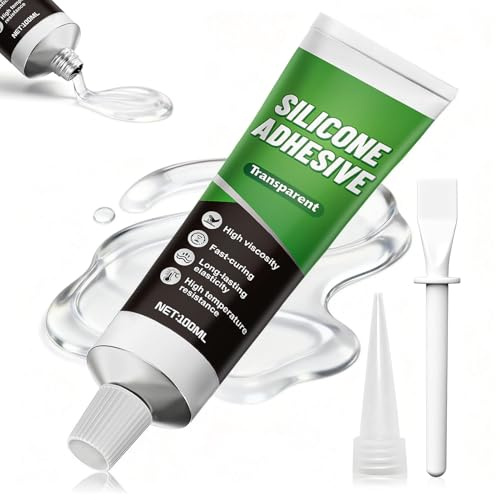 ALLONY Silicone Transparent, Colle Silicone, Joint SiliconeTransparent, Colle Extra Forte tout Support, Mastic Silicone pour Verre, Métal, Céramique, Plastique, 100ML