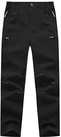 Buyboxs Outdoorhose Kinder Wasserdicht Sommer Wanderhose Jungen Dry Fit Outdoor Trekking Hose Stretch Mädchen Zipper Pockets M(134-140) Schwarz