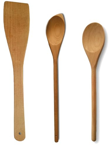 Wooden Spoons for Cooking, 3-Piece Wooden Utensil Set with Wooden Spoon, Wooden Spatula for Cooking,Kitchen Utensils Set with Long Handled Spoon Frying Shovel, Kitchen Cooking Spoon Utensils/Tools