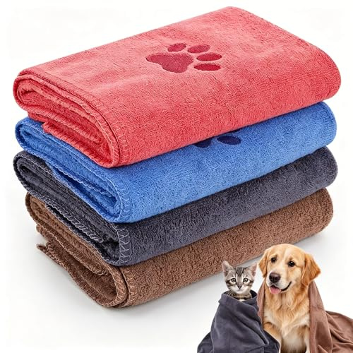 LPVVPEZ 4 Pack Super Absorbent Microfiber Dog Towel – Quick Dry 35x75 cm Bath Towel for Large Small Dogs, Soft Pet Drying Towel for Puppies Cats, After Rain or Beach Travel