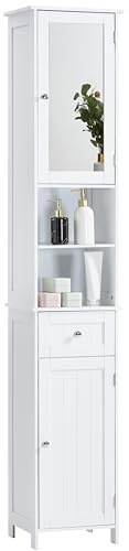 Bath Vida Priano Tall Mirrored Bathroom Cabinet Storage Cupboard Floor Standing Tallboy Unit, White