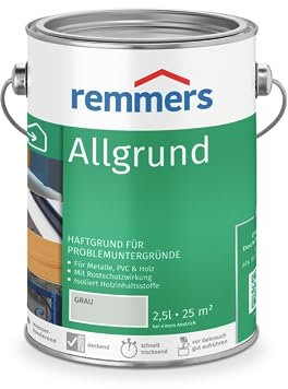 Remmers Allgrund grau, 2,5 Liter, Haftgrund für Metall, Kunststoff, Holz, mit Rostschutz und Isoliergrund, innen und außen, Made in Germany