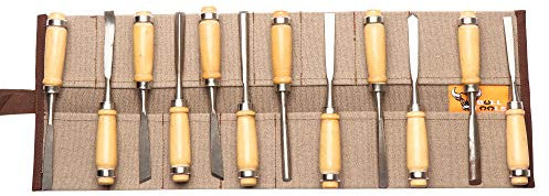 Wrench Organizer & Tool Roll Up Pouch Bag Handmade Wood Working & Carving Hand Tool Storage Organizer Tool Roll Pouch Bag 16 Pocket | Washed Cinnamon Brown