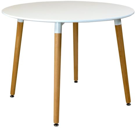 Charles Jacobs 100cm Circular Dining Table With White Tabletop and Solid Beech Wood Legs