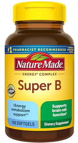Nature Made Super B Complex Vitamins for Women and Men, Dietary Supplement for Energy Metabolism Support, Super Vitamin B Complex, 160 Softgels, 160 Day Supply