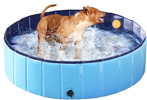 Yaheetech Piscina per Cani Gatti Pieghevole, Vasca da Bagno in PVC, Piscinetta per Animali Domestici, Rigida Portatile Antiscivolo all'Aperto Interno Giardino L 120 x 30 cm Blu