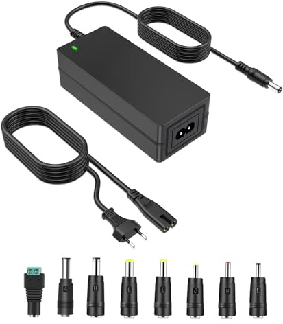 TKDY 12V 5A AC DC Adaptateur Alimentation 60W avec 5,5 x 2,5 mm | et 8 connecteurs DC PCS, pour bande LED, imprimante 3D, moniteur LCD, compatible avec les appareils 12V 0-5000mA