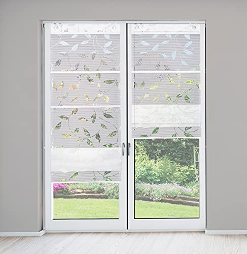 HOME WOHNIDEEN 91515 Magnetrollo RANA Ausbrenner Bambus, Ranken-Motiv, Fensterhaken, Farbe:weiß, Größe:130 x 45 cm, Anzahl:1